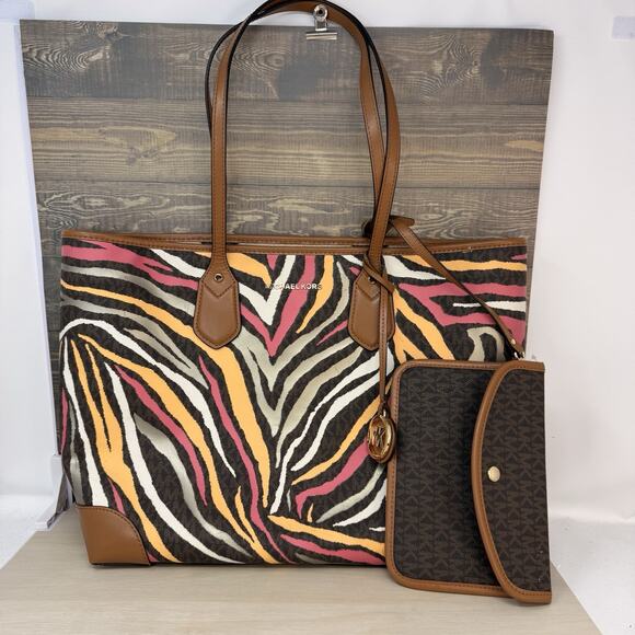 Michael Kors Handbags - Michael Kors Signature Eva Colorful Zebra Print Tote With Snap Pouch
